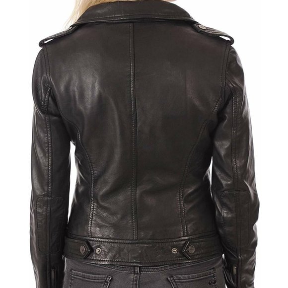 Women's Lambskin Real Leather Jacket Motorcycle Biker Stylish Black Zipper Coat - Picture 2 of 4